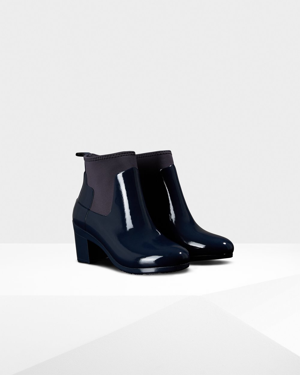Botas De Salto Hunter Feminina Azul Marinho - Refined Slim Fit Gloss Mid - 81IOAWEFR
